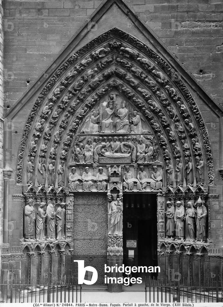 The left portal, called of the Virgin, Cathedral of Notre-Dame, Paris. Façade of the Cathedral of Notre-Dame, Paris