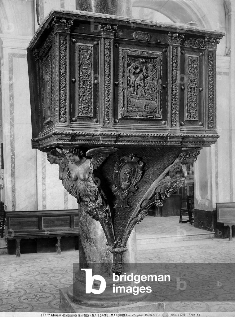 Carved walnut pulpit, in the cathedral of Manduria
