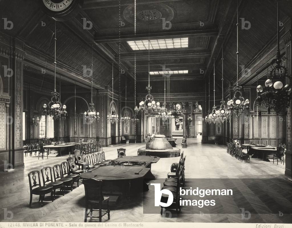Gambling room, Montecarlo Casino, Monaco, 1900 ca, Principality of Monaco (b/w photo)