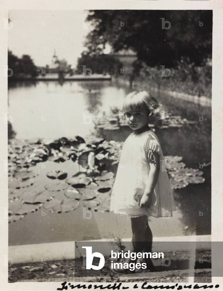 Childish portrait of Simonetta Torrigiani in the garden of Villa Torrigiani in Camigliano