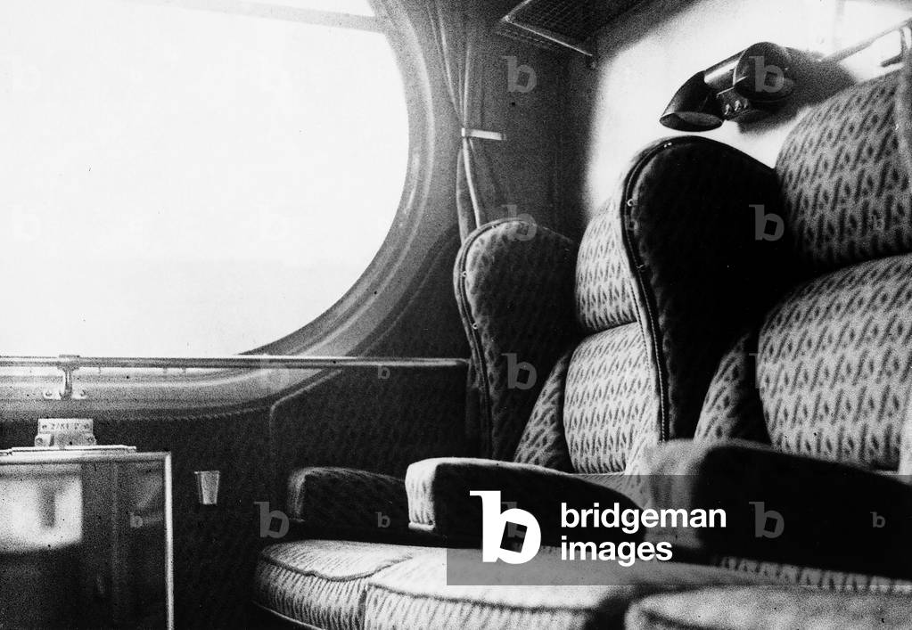 The interior of a new wagon meant for rapid trains, in exhibition at the Saint Lazare Station.