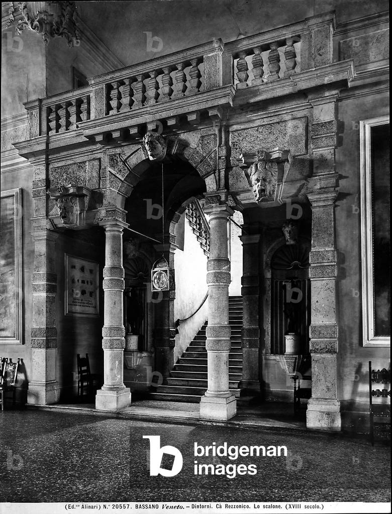 Monumental staircase in the atrium of Cà Rezzonico, environs of Bassano del Grappa.