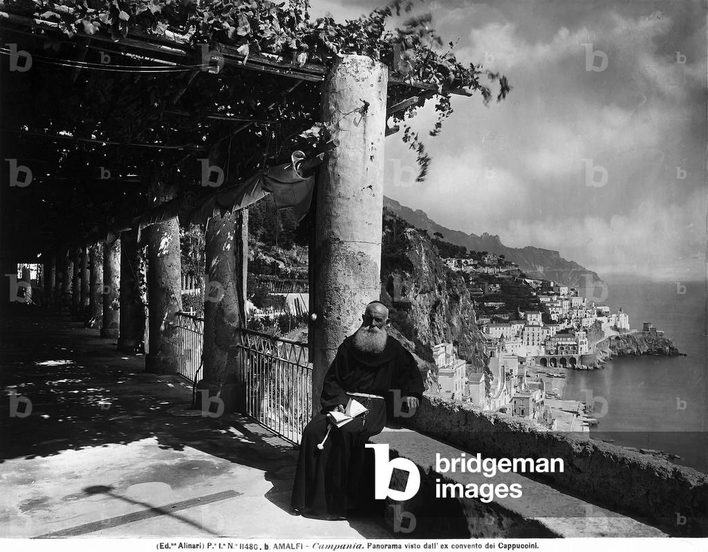 A monk photographed on the terrace of the Hotel Cappuccini, in Amalfi
