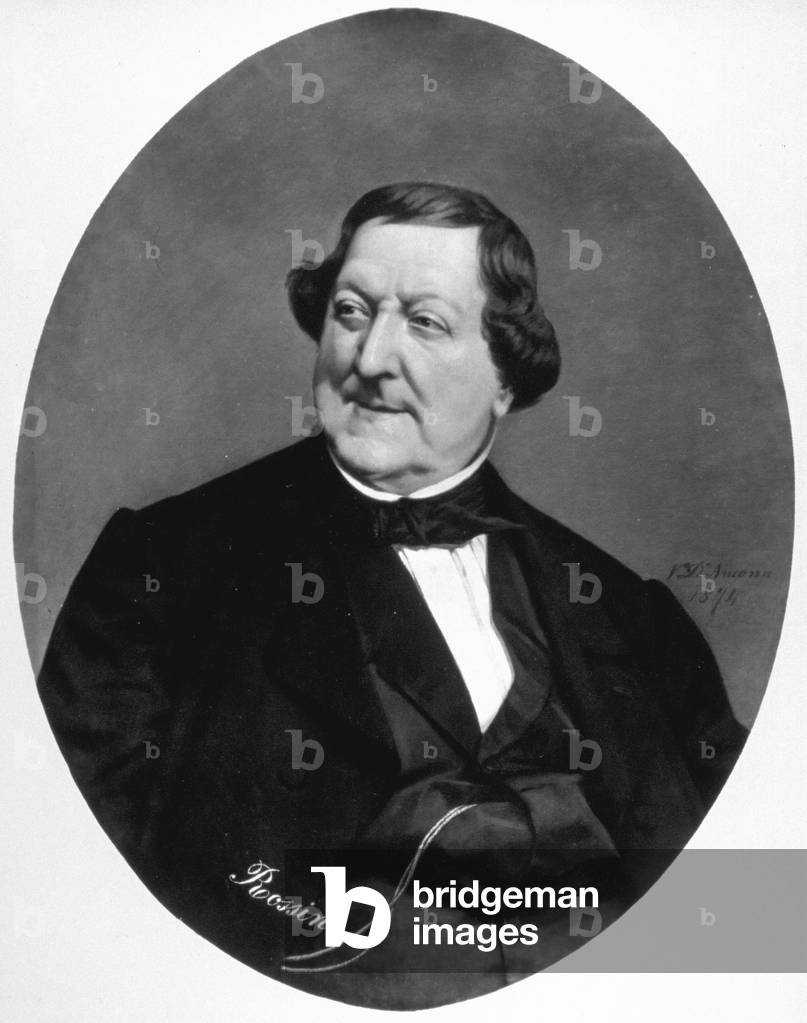 Portrait of the composer Gioacchino Rossini, work of the painter Vito D'Ancona (b/w photo)