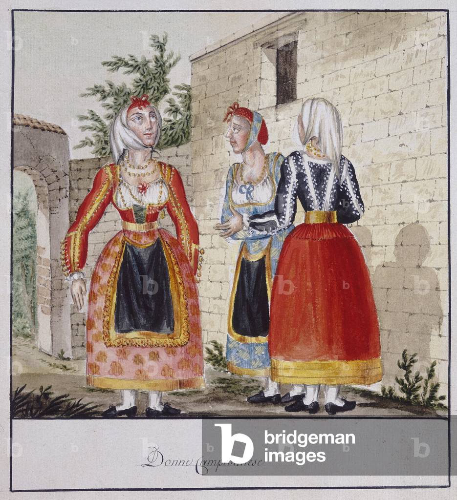 Sardinian women in costumes from Campidano, printed ms.258, Luzzetti Collection