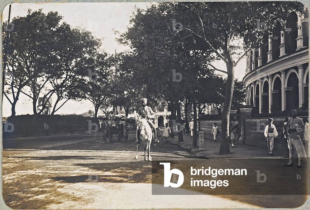 View of a tree-lined avenue with people in Shanghai, 1910 (print on double-weight paper)