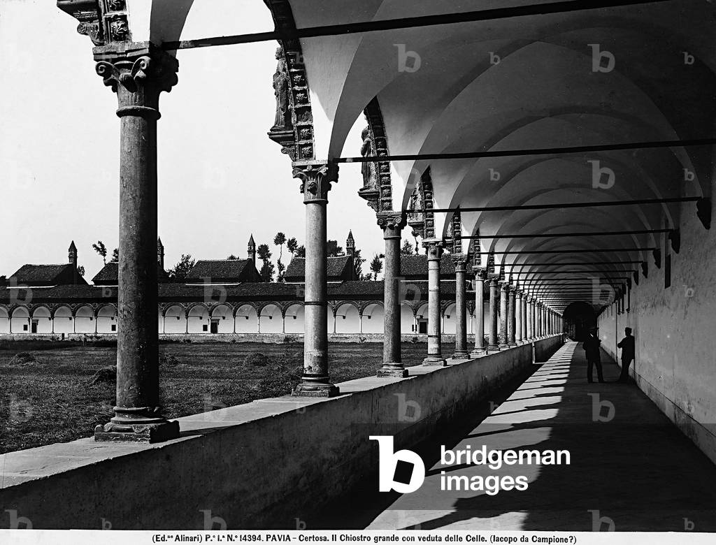View of the great cloister of the Certosa of Pavia.