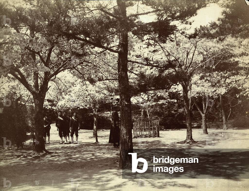 Japanese soldiers in a park,  1920-1930 (print on double-weight paper)