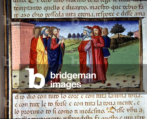Fol.57r A doctor of the law discusses with Christ on how to pursue eternal life (vellum)