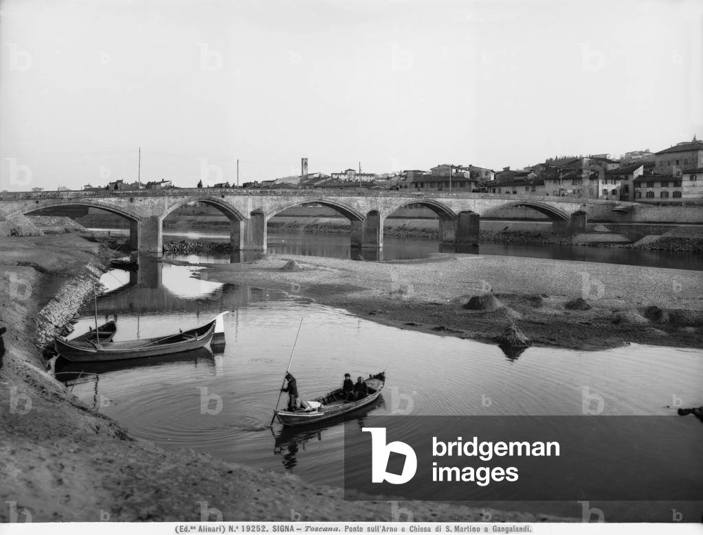 Panoramic view of the Ponte a Signa with the bridge over the Arno River, in the background the parish church of S.Martino in Gangalandi is visible