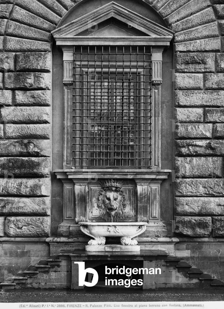 A window on the ground floor of Palazzo Pitti, with fountain Ammannati Bartolomeo (1511-1592), Florence