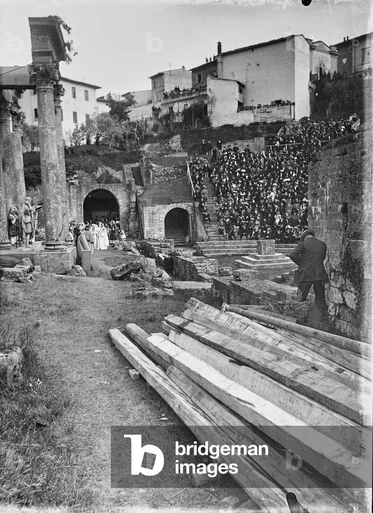 Spectators on the steps of the Roman theater in Fiesole archaeological