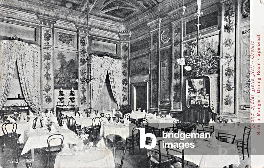 The dining room of the Grand Hotel Belle Arti di Orvieto; postcard
