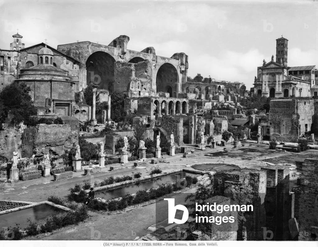 View of the House of the Vestal Virgins in the Roman Forum in Rome
