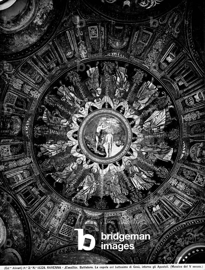 Baptism of Christ (mosaic) (b/w photo)