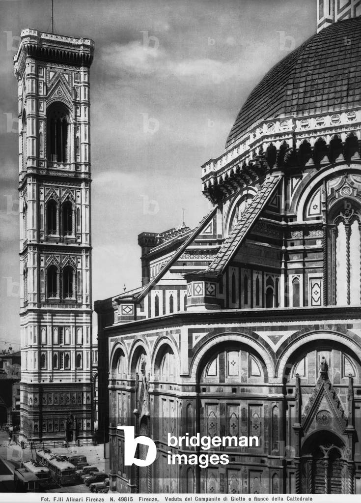 Giotto's bell tower, and a glimpse of the apse of the Duomo (Cathedral of Santa Maria del Fiore), Florence