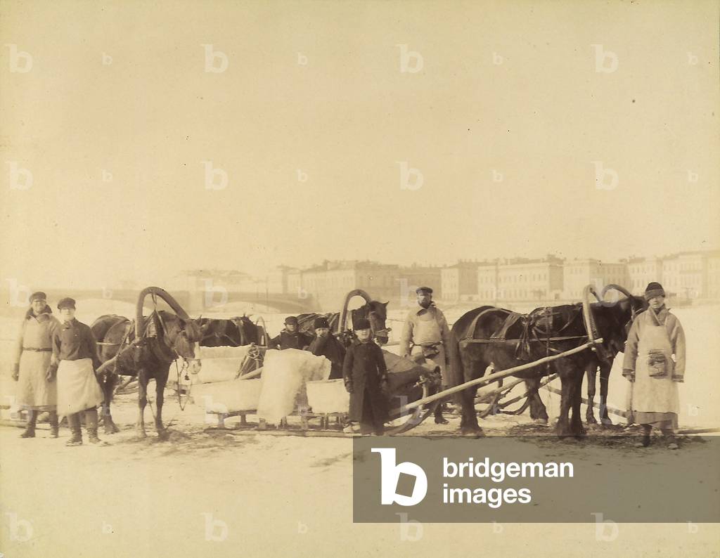 Sleigh pulled by horses for transporting ice, Moscow, 1880 (print on double-weight paper)