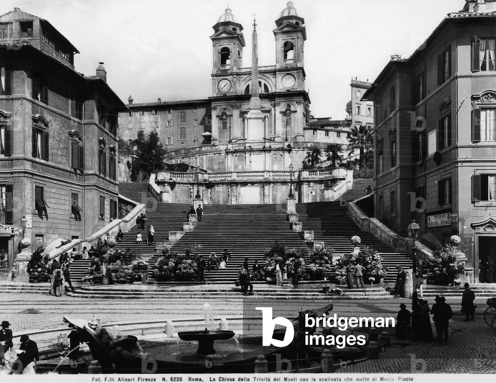 View of the Church of Trinità dei Monti and the Spanish Steps from the Piazza di Spagna, Rome