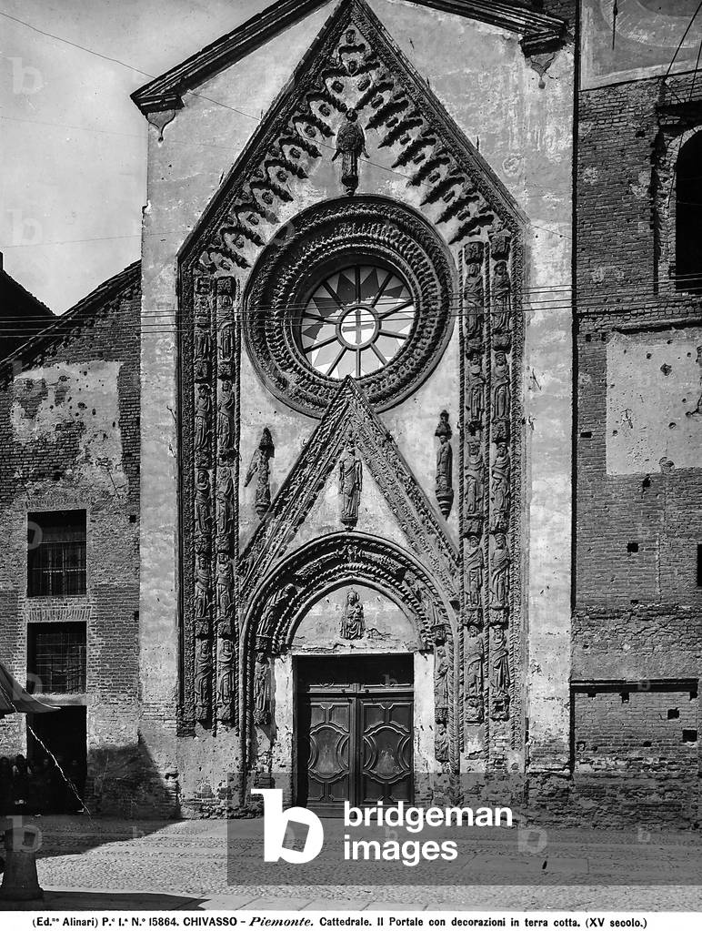 The façade of the Cathedral of S. Maria Assunta, Chivasso, in the environs of Turin, Piemonte.