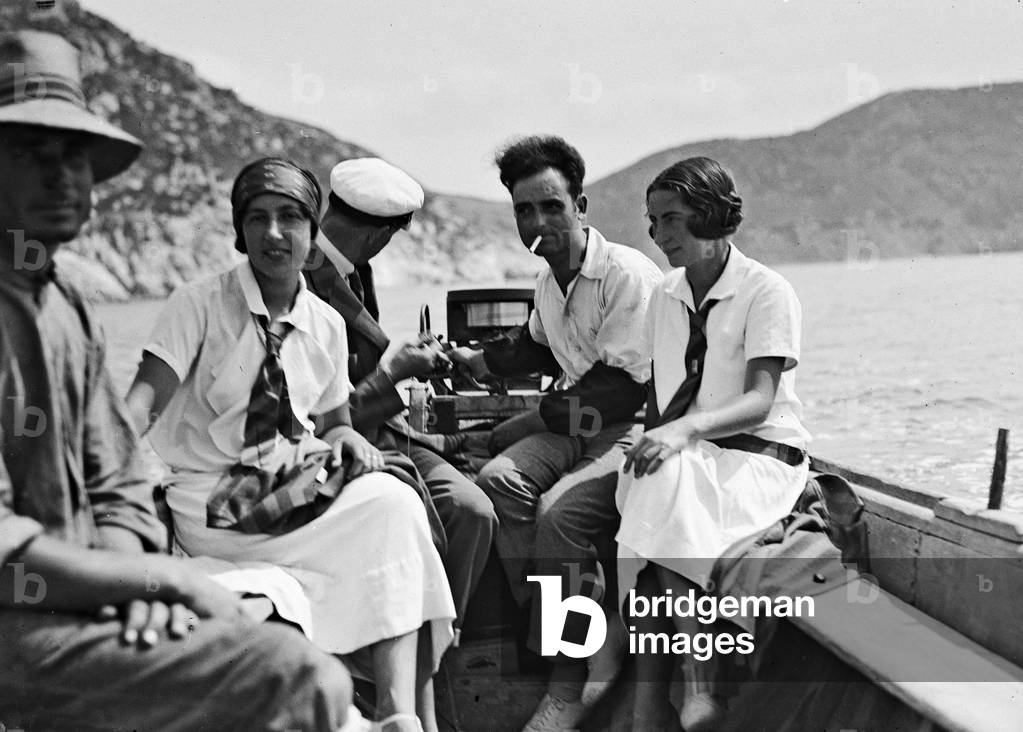Group of tourists on board a boat during a trip to Vallebuia, Elba Island