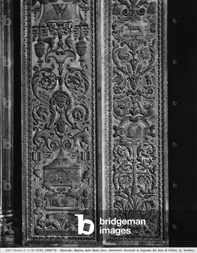 Low-relief with candelabra decorating the chapel of the Duke of Urbino Francesco Maria II, Sanctuary of the santa Casa, Loreto, by Federico brandini