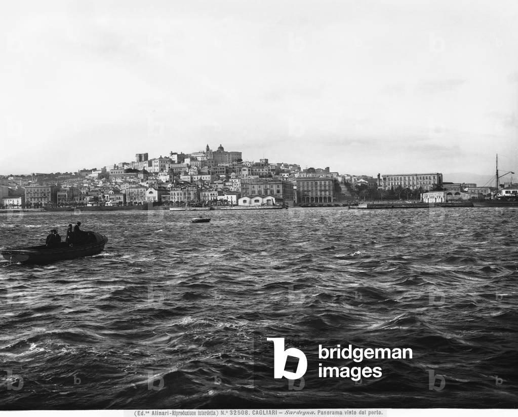 Panoramic view of the port of the city of Cagliari, Sardinia.