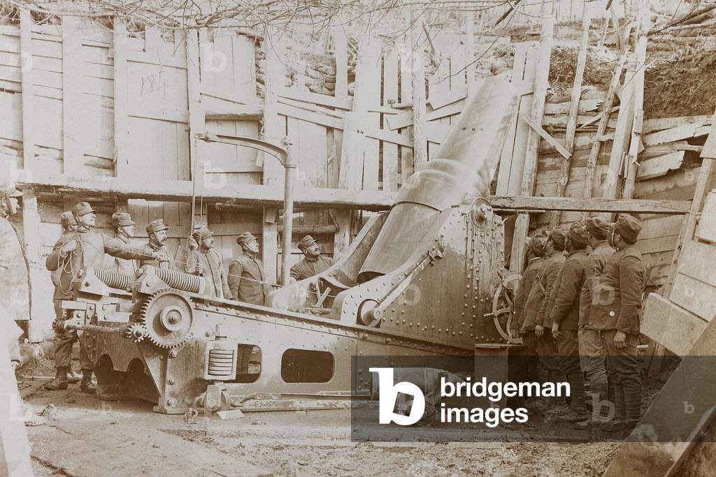 World War I: 280 howitzer artillery Italian on Mount Fortin (b/w photo)