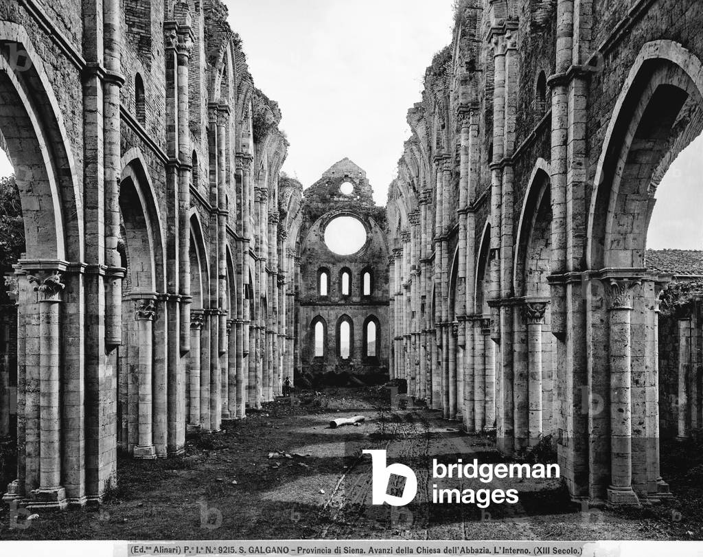 Remains of the central nave of the San Galgano Abbey , Siena, in Tuscany
