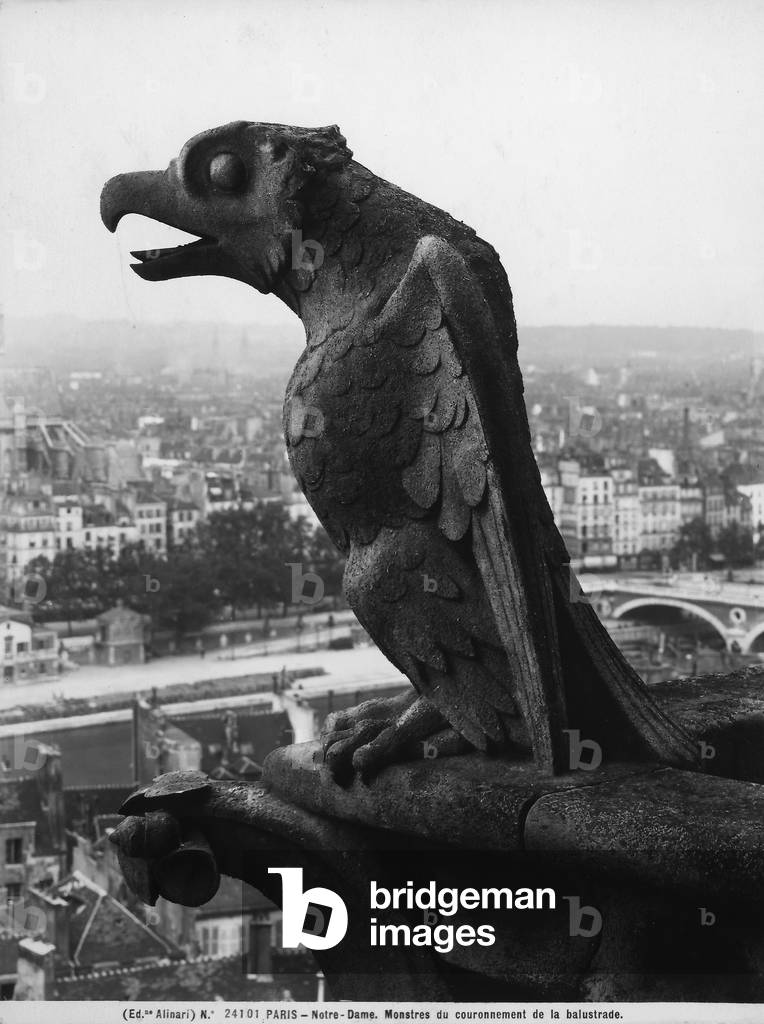Monstrous figure, sculpture located on the crown of a balustrade of the Cathedral of Notre-Dame, Paris