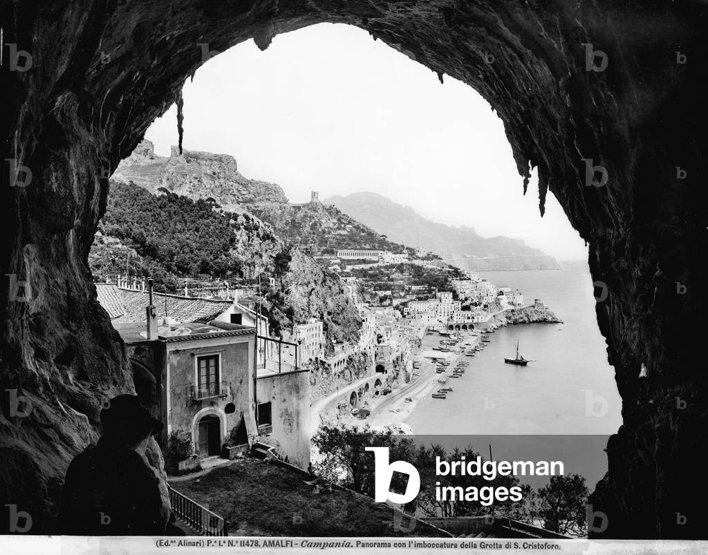 Panorama of Amalfi from the entrance to the Grotta di San Cristoforo, Salerno