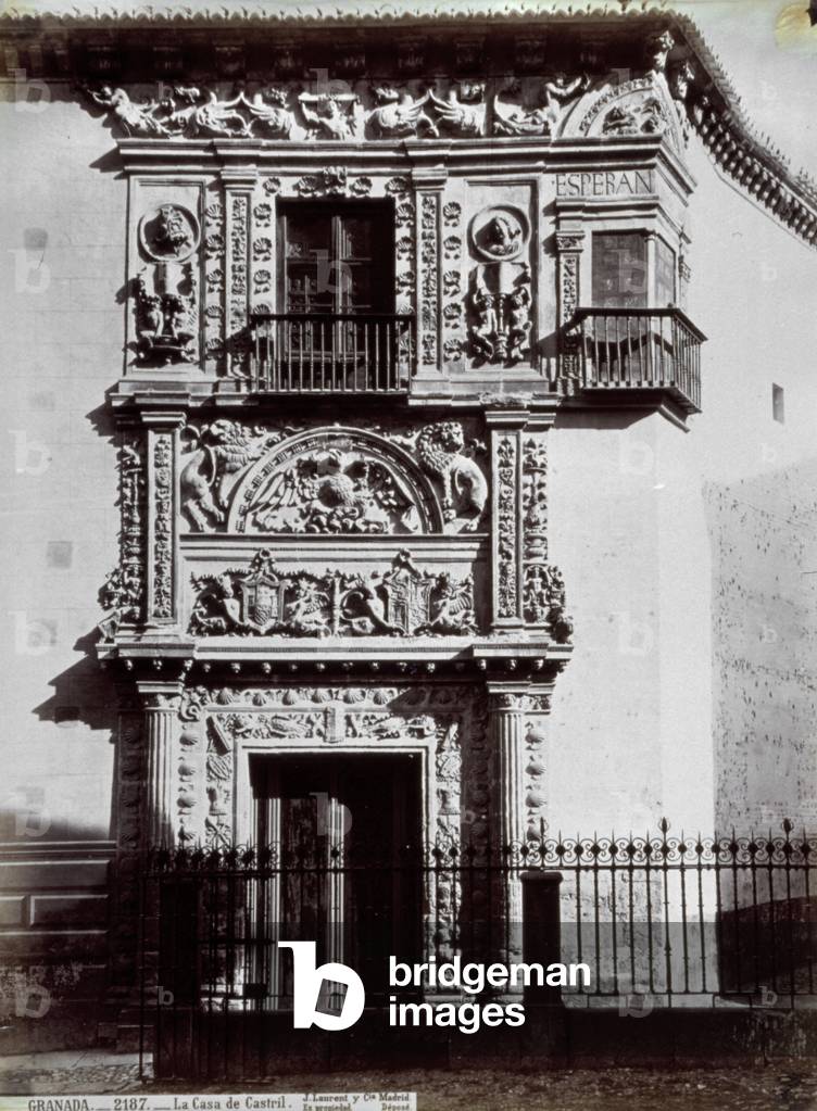 The facade of the 'Casa de Castril', Granada, Spain, 1870-80 (b/w photo)