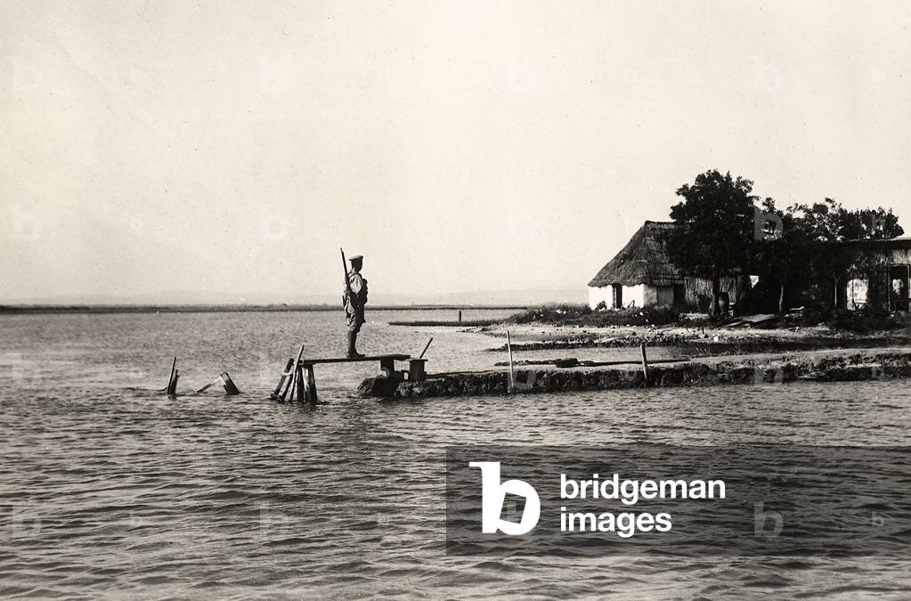 Point Sdobba at the mouth of the Isonzo River near the Lagoon of Grado, Gorizia, Italy, 08/07/1916 (b/w photo)