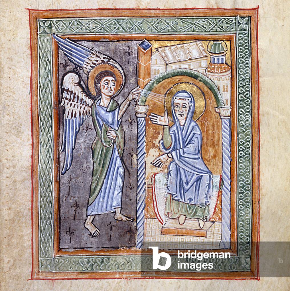 Page of a codex showing the Annunciation, Treasury of the Cathedral of Vercelli