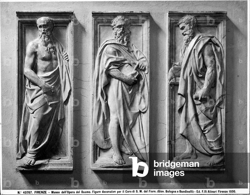Group of decorative figures for the Choir of Santa Maria del Fiore. Bas-relief by Giambologna and Baccio Bandinelli preserved in the Museum of the Works of the Cathedral, Florence.