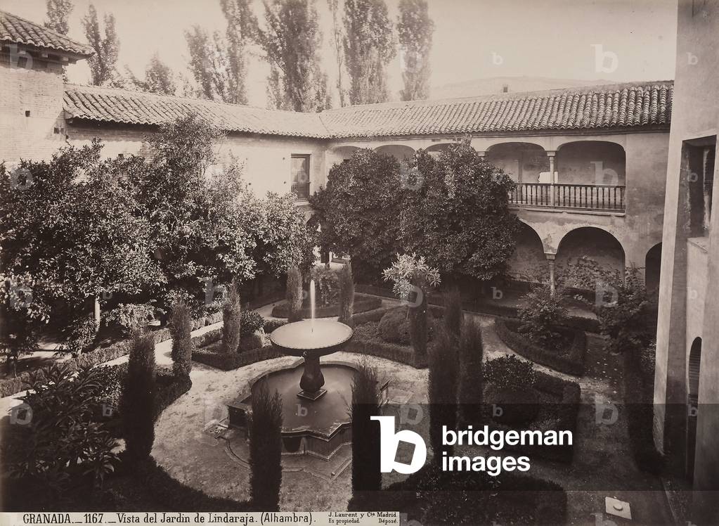 The Lindaraja Garden at the Alhambra, Granada, Spain, c.1875 (b/w photo)