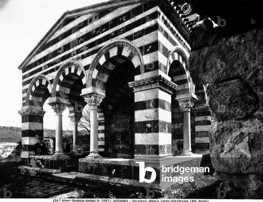 The portico (not original) of the church of the SS. Trinità in Saccargia, near Sassari, Sardinia