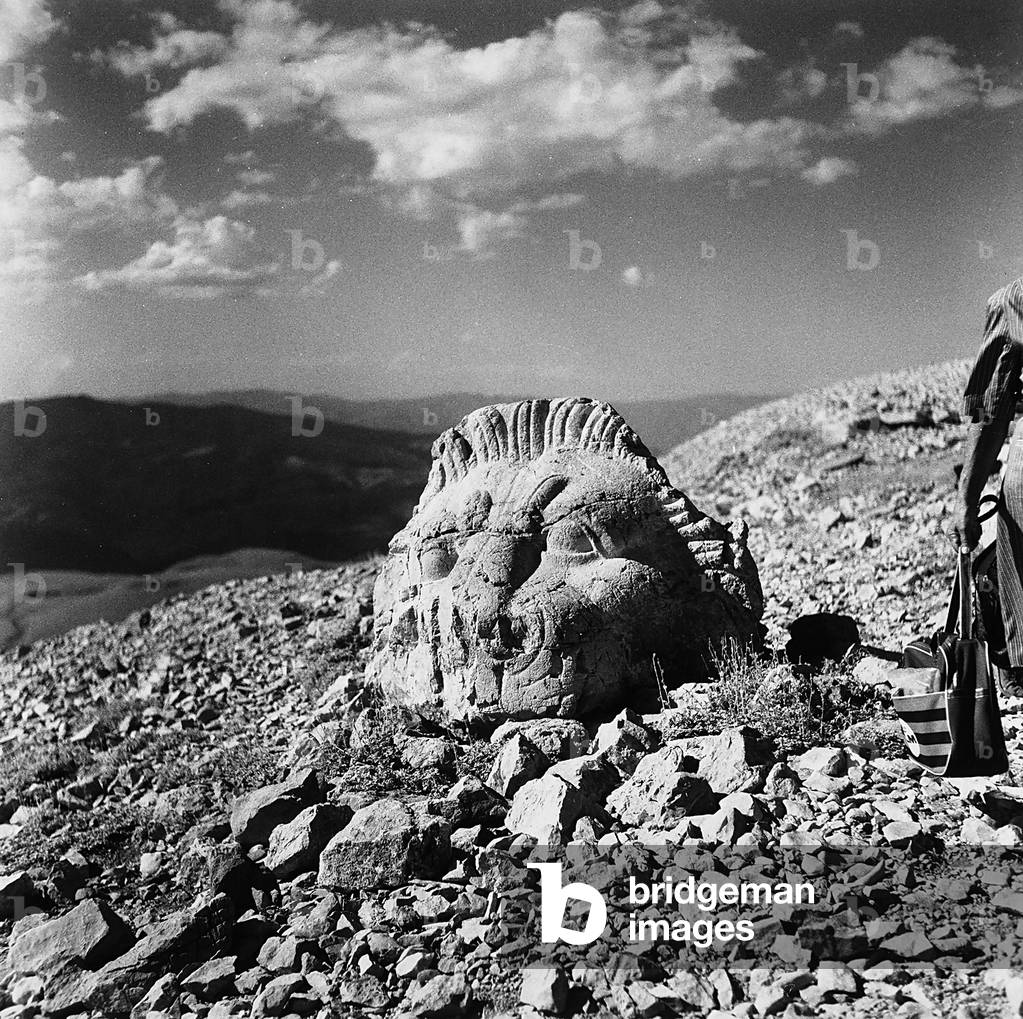Colossal head of a lion, part of the remains of the Temple of Antiochus I, on the summit of Nemrut Dagi