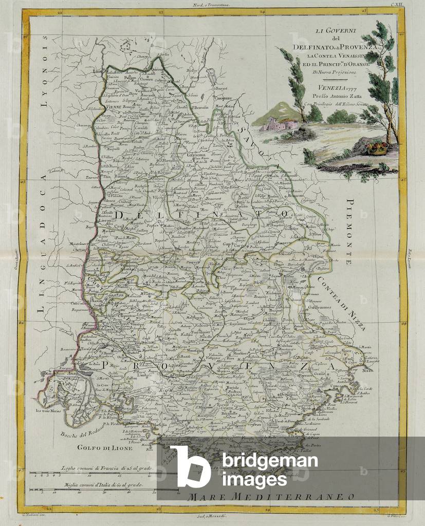 Governances of Dauphin, Provence, the County of Venaissin and the Principate of Orange, engraving by G. Zuliani taken from Tome I of the 
