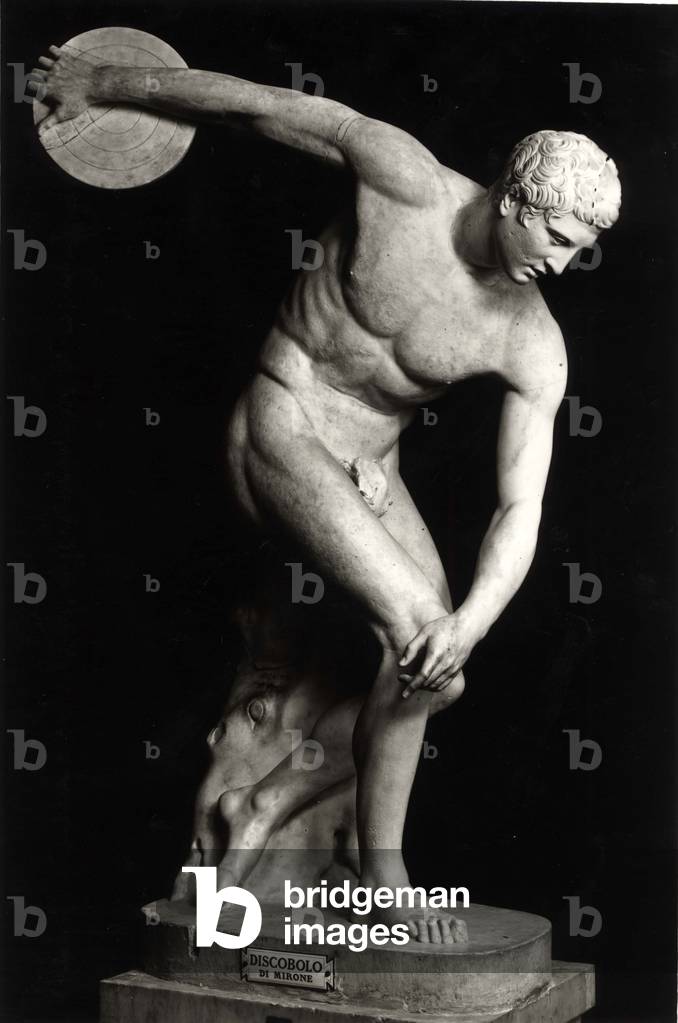 Discobolus, copy of a bronze original (marble) (b/w photo)
