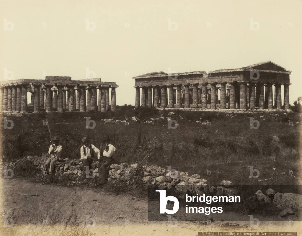 Paestum, view of the Basilica and the Temple