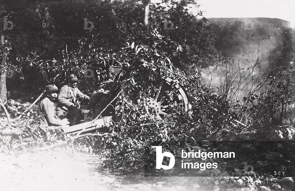 World War I: 75 cannon in action (b/w photo)