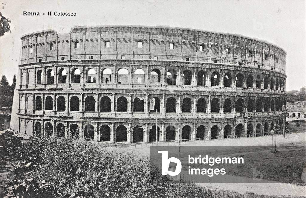 View of the Colosseum in Rome; postcard
