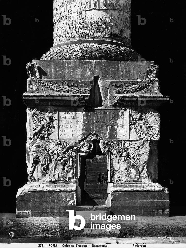 Detail of the base of Trajan's Column in Rome, decorated with trophies of barbarian weapons