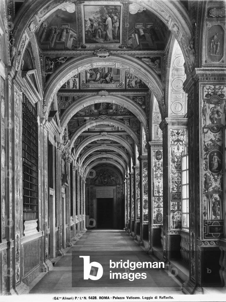 The Loggia of Raphael, Vatican Palace, Vatican City (b/w photo)