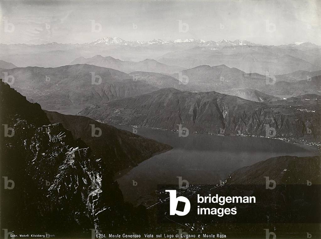 View of Lake Lugano and of Mt. Rosa, photographed from Mt. Generoso