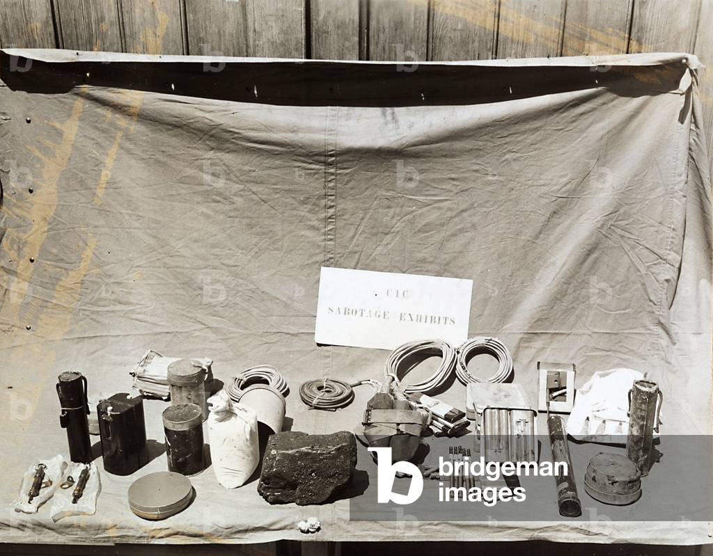 Sabotage material found buried and discovered in the German Embassy at Rome (b/w photo)