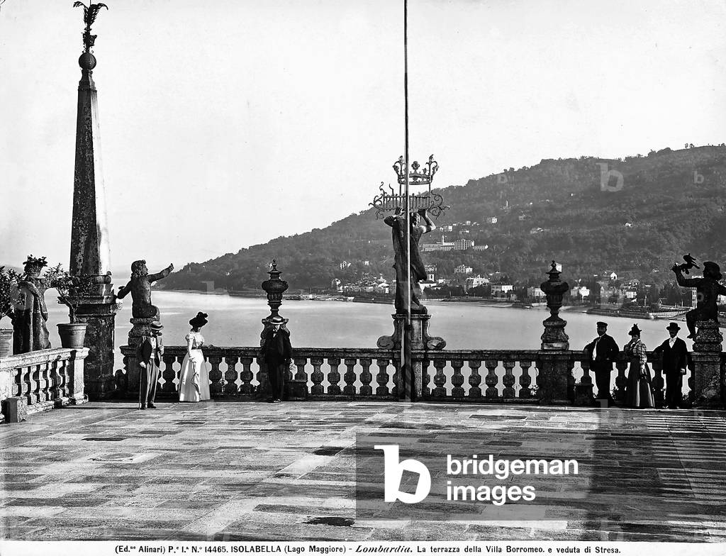 Terrace of Borromeo Palace with view of Stresa, situated on Bella Island of Lake Maggiore