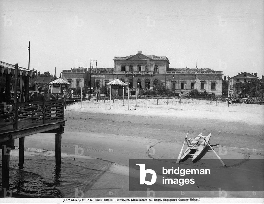 Rimini: view of the Bagni company built by the engineer Gaetano Urbani, entrance to the Rotonda and Bagni.