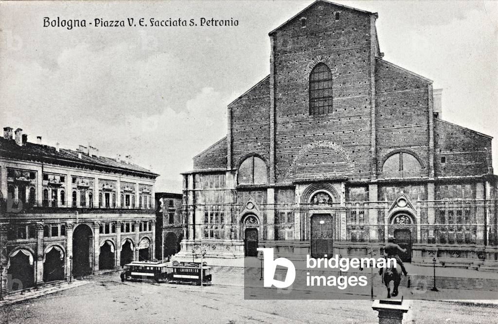 The façade of the Basilica of San Petronio, Bologna; postcard