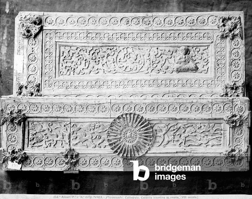 Bizantine shrine in ivory. Work situated in the first sacristy of the Cathedral of Ivrea, near Turin